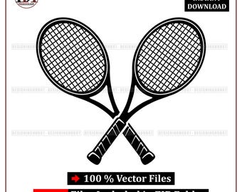 Crossed Tennis Rackets SVG: Sports Vector Clipart (Digital Download)