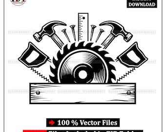 Carpentry Tools Vector Logo | Woodworking Emblem (svg, png, eps, pdf)