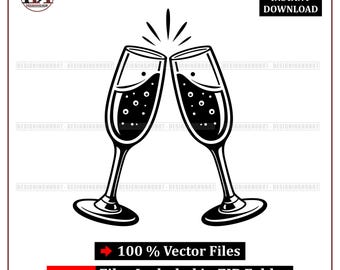 Champagne SVG Vector : Clinking Wine Glasses Celebration Drink Design (Digital Download)