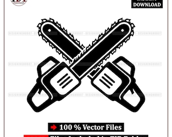 Crossed Chainsaws Vector: Lumberjack Logo, Woodworking Clipart (Digital Download)