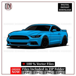 Può includere: Illustrazione stilizzata di un'auto sportiva azzurra con ruote nere. L'immagine include il testo "DOWNLOAD IMMEDIATO DIGITALE" e "100% File vettoriali". Sono presenti anche le parole "ORDINA ORA".