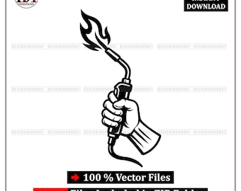 SVG de mano con soplete de soldadura / Vector de soldador, imágenes prediseñadas de herrero (descarga digital)