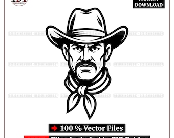 Cowboy Head SVG | Western Rodeo Vector Clipart (pdf, eps, png)