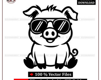 Pig SVG | Funny Sunglasses Clipart, Farm Animal Vector (Digital Download)