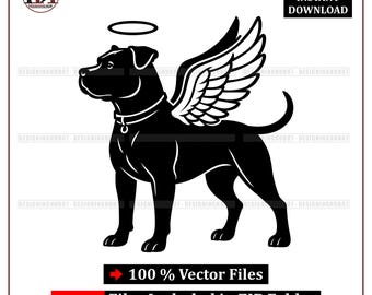 Angel Dog SVG | Memorial Pet Vector | Winged Dog Silhouette | Halo Puppy Clipart | Png Eps Pdf | Pet Loss Design for Cricut And Tattoo