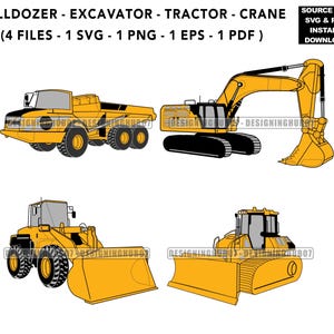 Construction Vehicle Clipart | Bulldozer, Excavator, Crane, Tractor SVG Bundle | Heavy Equipment Vector | Eps Png Pdf Svg Instant Download