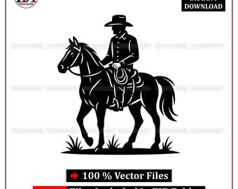 Silueta de vaquero montando a caballo SVG: Rodeo occidental (Descarga digital)