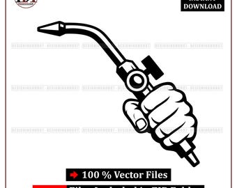 SVG de mano con soplete de soldadura / Diseño vectorial de soldador / Archivo PNG EPS PDF para Cricut de metalúrgico
