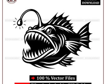 Anglerfish Vector SVG : Deep Sea Monster Illustration (Digital Download)