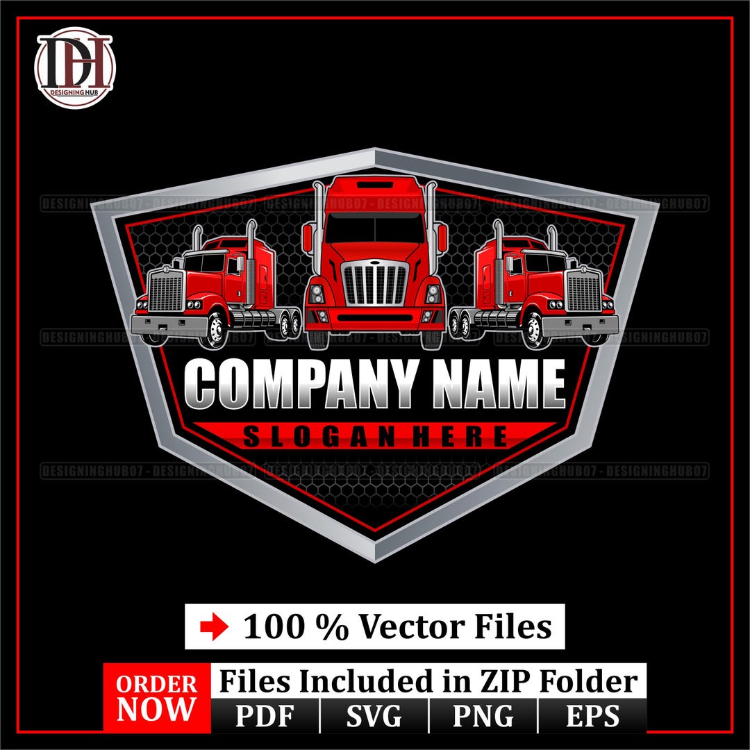 Fleet Trucking Logo Template | Editable Triple Truck Shield Design ...