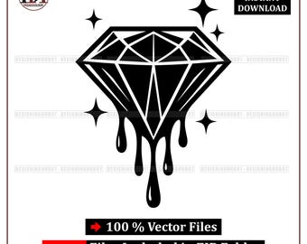 Könnte beinhalten: Schwarze Diamantgrafik mit Tropfeffekt und Sternakzenten. Enthält den Text "DIGITALER SOFORT-DOWNLOAD" und "100% Vektordateien". Dateien im ZIP-Ordner enthalten: PDF, SVG, PNG, EPS.