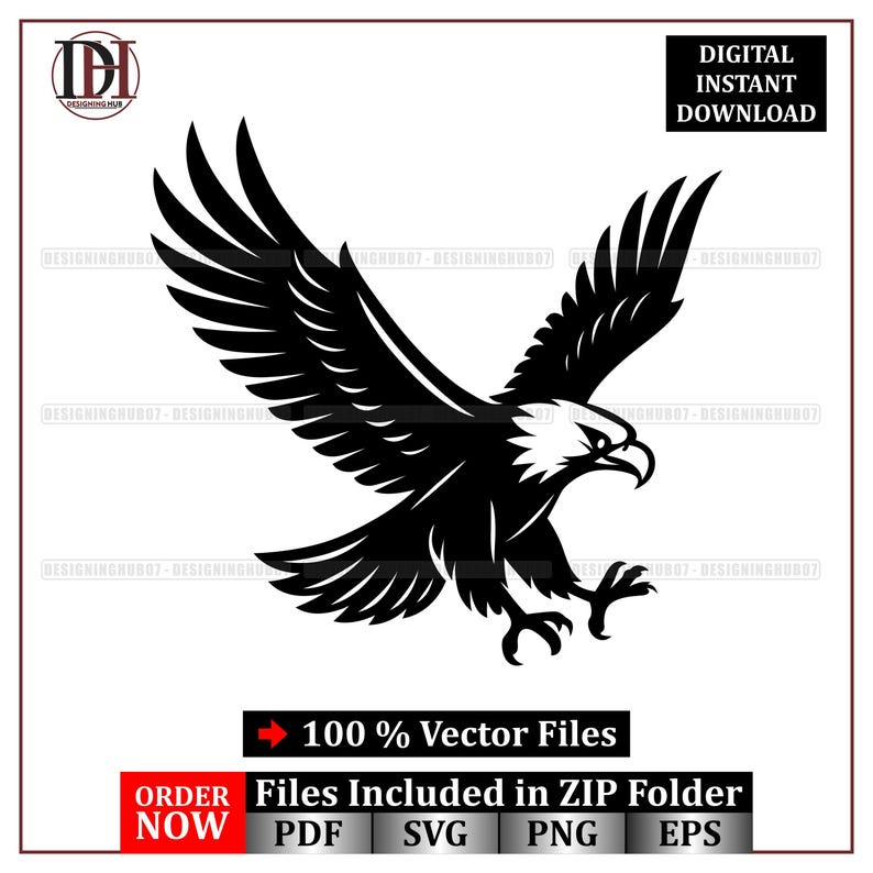 Flying Bald Eagle SVG: Vector Clipart for Patriotic Design (digital ...