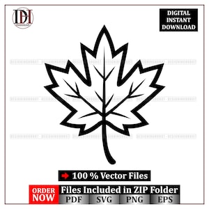 Maple Leaf SVG: Autumn Canadian Outline Clipart (Digital Download)