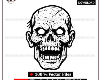 Scary Zombie Skull SVG Vector Illustration, Horror Gothic Skull for Cricut (Digital Download)