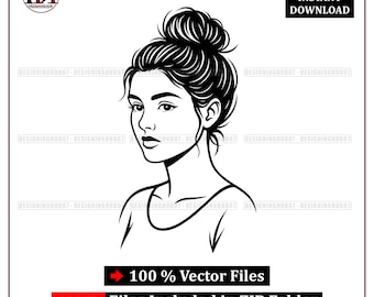 Woman Portrait SVG Vector, Female Face Line Art Illustration for Cricut Print (Digital Download)