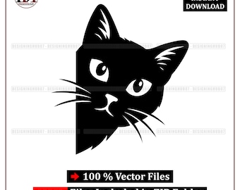 Black Cat Face SVG: Kitty Silhouette Vector Clipart (Digital Download)