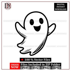 Cute Ghost SVG | Halloween Ghost Vector | Friendly Spooky Clipart Png Eps Pdf | Ghost Design for Cricut, Halloween Shirts & Party Decor