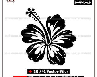 Hibiscus Flower SVG Vector, Tropical Floral Line Art Design for Cricut (Digital Download)
