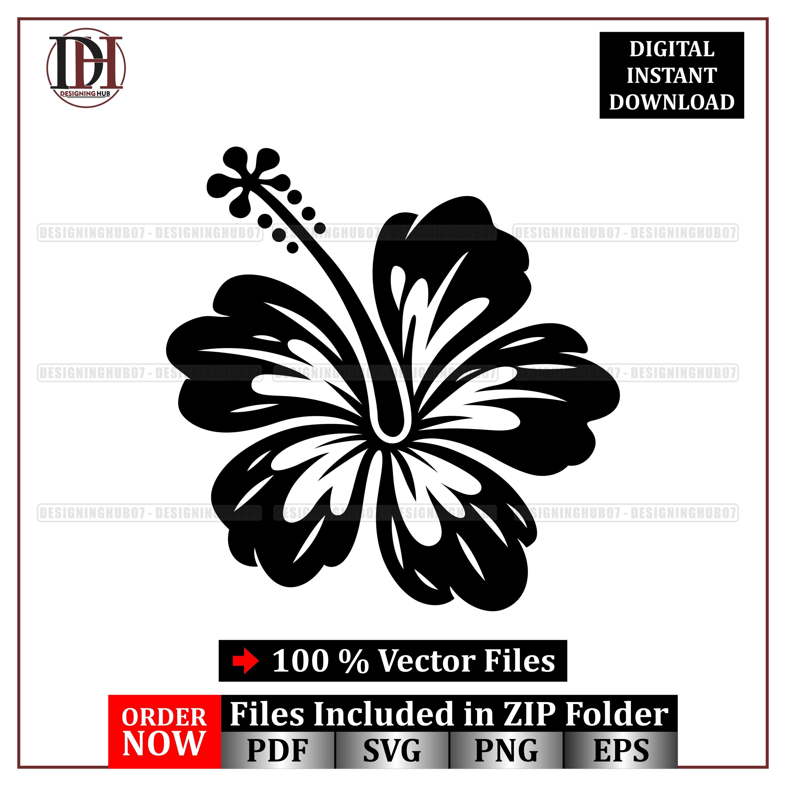 Hibiscus Flower SVG Vector, Tropical Floral Line Art Design for Cricut ...