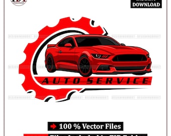 Logotipo de servicio de automóviles vectorial / Taller mecánico de autos deportivos rojos SVG / Diseño de logotipo de garaje / Png Eps Pdf Svg para camisetas, calcomanías y decoración de garaje
