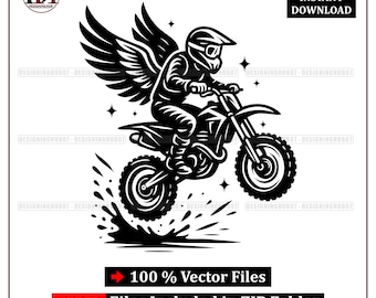 Motocross Rider SVG: Winged Dirt Bike Jump Vector (Digital Download)