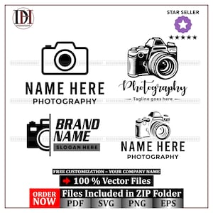 Photography Logo Bundle | Camera Logo Design | Photographer Studio Branding | Editable Vector Logos | Photography Business Logo