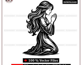 Praying Woman Silhouette: Christian Faith Vector Clipart (SVG, PNG, PDF)