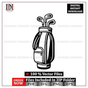 Golfbag SVG-vektor | Golfklubbor Clipart (digital nedladdning)