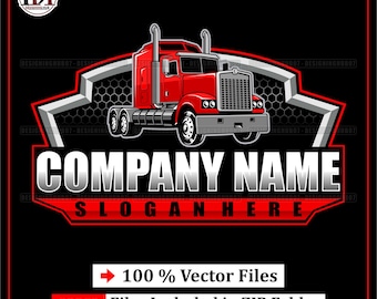 Trucking Logo Template | Red Semi Truck Shield Emblem Design | Editable Freight Company Svg | Png Pdf Eps for Logistics & Hauling Branding