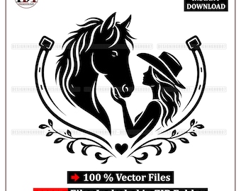Horse Cowgirl SVG: Western Horses, Cowboy Art, Equestrian Love, Cut Files, PNG, (Digital Download)