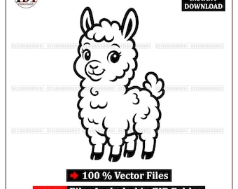 Cute Llama SVG | Adorable Alpaca Vector Cut File | Farm Animal Png Eps Pdf | Cartoon Llama Clipart for Cricut, Stickers & Kids Crafts