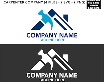 Carpenter Logo: Hammer & House Icon - Customizable Business Design (SVG, PNG Digital Download