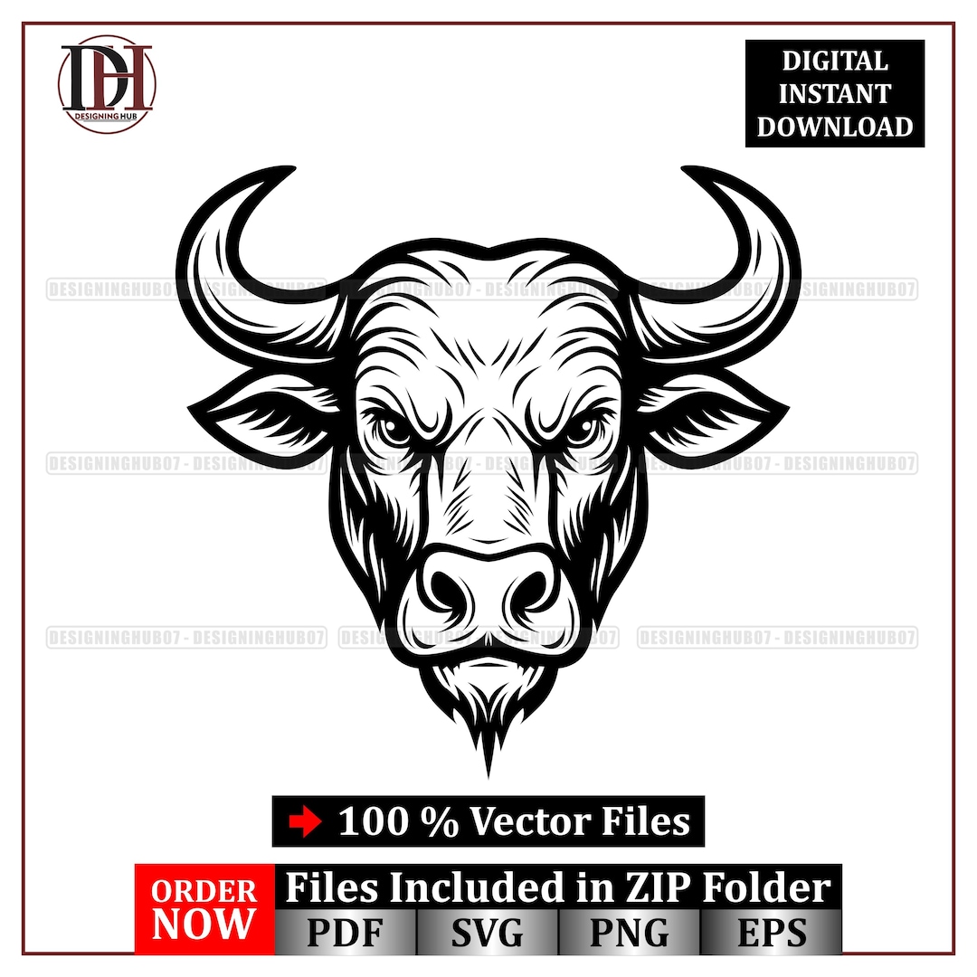 Angry Bull Head Vector SVG | Western Farm Animal Designs (digital ...