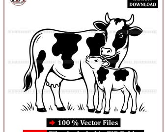 Cow Calf SVG: Farm Animals, Dairy Cow, Ranch Life, Cut Files, PNG, (Digital Download)