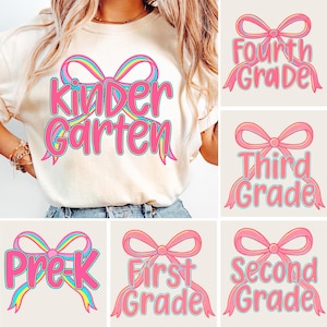 Coquette Back to School PNG Bundle, Teacher First Day of School Shirt Design, Girly Pencil Bow Sublimation, Pre-k 1st/2nd/3rd/4th Grade