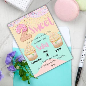 Two Sweet Birthday Invitation: Cupcake Second Birthday (Printable, Editable)