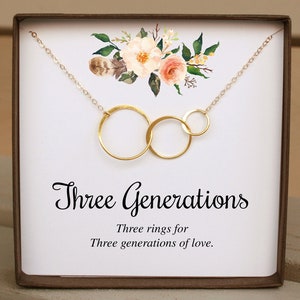 Christmas Gift For Grandma Necklace, Three Generations Necklace, 3 Infinity Rings, Grandmother Mother Daughter Gift, Mom Gift From Daughter