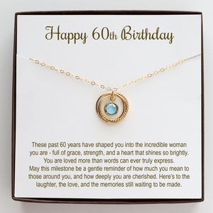 60th Birthday Gift For Women, Custom Birthstone Necklace, 60th Birthday Gifts For Her, 60 Textured Ring Necklace, Sterling Silver Necklace