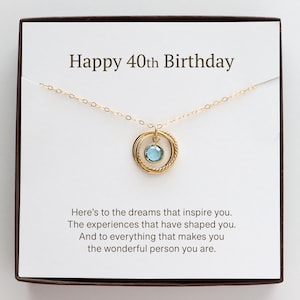 Cadeau de 40e anniversaire pour elle, jalon d'anniversaire, collier personnalisé avec pierre de naissance, collier en or, argent sterling, 40 cadeaux d'anniversaire