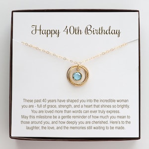 Cadeau de 40e anniversaire pour elle, or 14 carats, collier en argent sterling, étape importante, collier personnalisé avec pierre de naissance, 40 ans