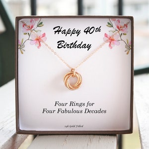 40th Birthday For Her, 40th Birthday Gift, 40 Birthday For Women, Four Rings Four Decades Necklace, Gift For Sister, Friend Birthday Gift