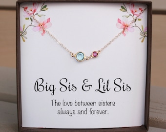 Personalized Birthstone Big Sis and Little Sis Necklace, Birthstone Necklace Gift For Sisters Matching Necklace Birthday, Christmas Gifts
