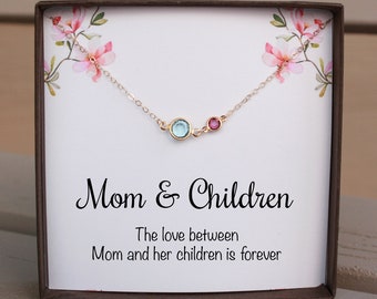 Christmas Gift For Mom From Daughter Son Kids, Mom Gift For New Mom Necklace, Personalize Gift For Her Birthstone, 14K Gold or Silver