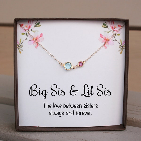 Personalized Birthstone Big Sis and Little Sis Necklace, Birthstone Necklace Gift For Sisters Matching Necklace Birthday, Christmas Gifts