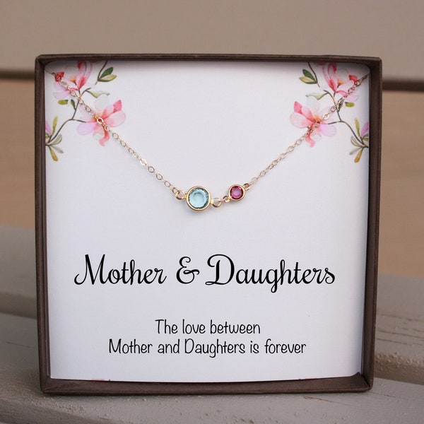 Mother and Daughters Necklace Gifts For Mom From Daughters , Mom Necklace Personalized Birthstone Necklace Personalized Gifts Christmas Gift