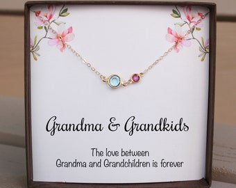 Grandma Necklace With Grandchildren, Personalized Birthstone Necklace Gift For Grandma, Grandmother Necklace Christmas Gift, Grandma Gifts