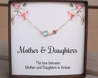 Mother and Daughters Necklace Gifts For Mom From Daughters , Mom Necklace Personalized Birthstone Necklace Personalized Gifts Christmas Gift