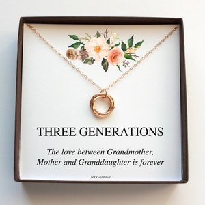 Three Generations Necklace Gift For Mom From Daughter, Christmas Gift For Grandma From Granddaughter, 60th Birthday For Women Jewelry Gold