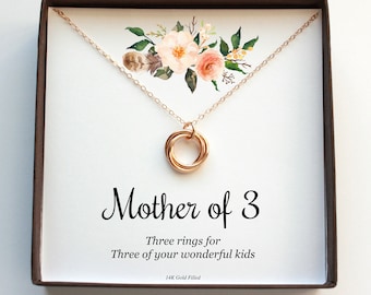 Mom Birthday Gift From Daughter Son, Mom of 2 3 4 5 6 Kids, 14K Gold Filled Necklace, Mother and Children, Family Necklace, Interlocked