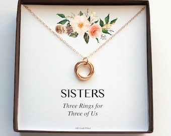 Sisters Necklace Gift For Sister Step Sister, Best Friends Sister In Law, Three Rings Three Of Us, 3 Circle Necklace, Cute Birthday Gift